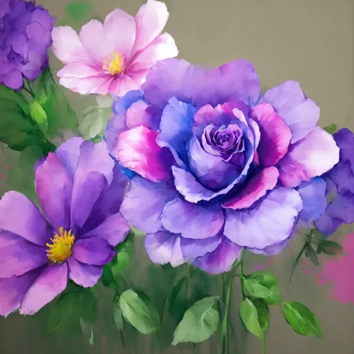 Prompt: purple, pink and blue flowers