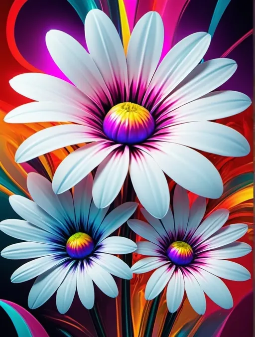 Prompt: Vibrant abstract digital artwork of flowers, dazzling colors, dynamic composition, high energy, modern digital art, vibrant, abstract, digital, high energy, dynamic composition, best quality, colorful, vivid tones, professional lighting