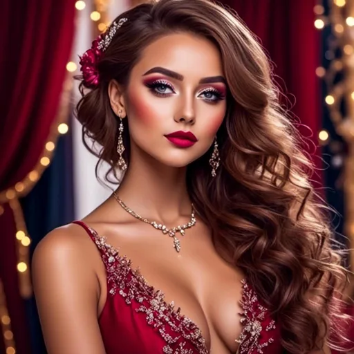 Prompt: <mymodel>Beautiful brunette woman with makeup portrait 