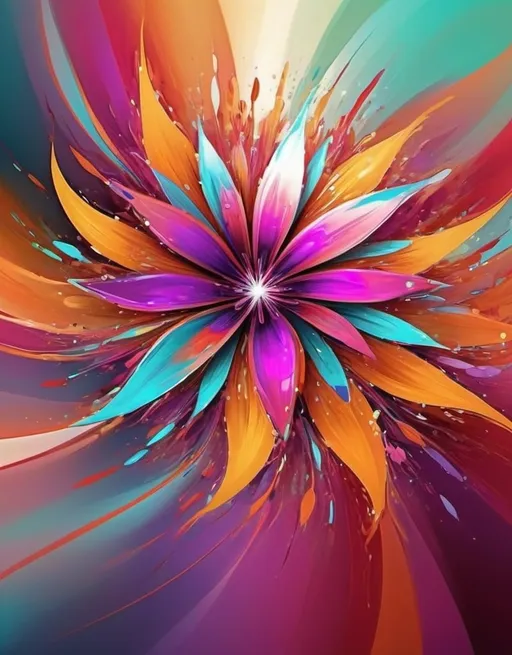 Prompt: Vibrant abstract digital artwork of flowers, dazzling colors, dynamic composition, high energy, modern digital art, vibrant, abstract, digital, high energy, dynamic composition, best quality, colorful, vivid tones, professional lighting