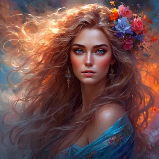 Prompt: <mymodel>Detailed digital painting of a powerful woman, vibrant colors, magical fantasy setting, flowing hair with intricate details, intense and confident expression, ethereal and mystical atmosphere, high quality, digital painting, fantasy, vibrant colors, flowing hair, powerful, confident, mystical, atmospheric lighting