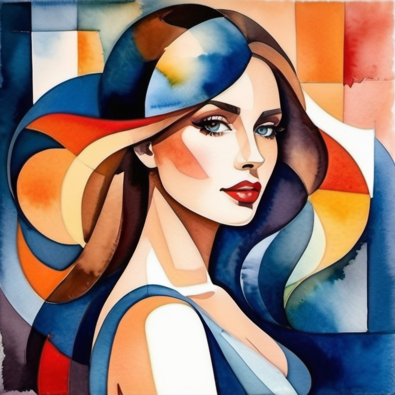 Prompt: woman in a watercolor painting cubism art style