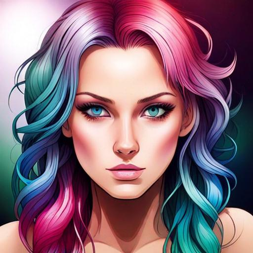 Prompt:  beautiful girl withcolorful hair, facial closeup