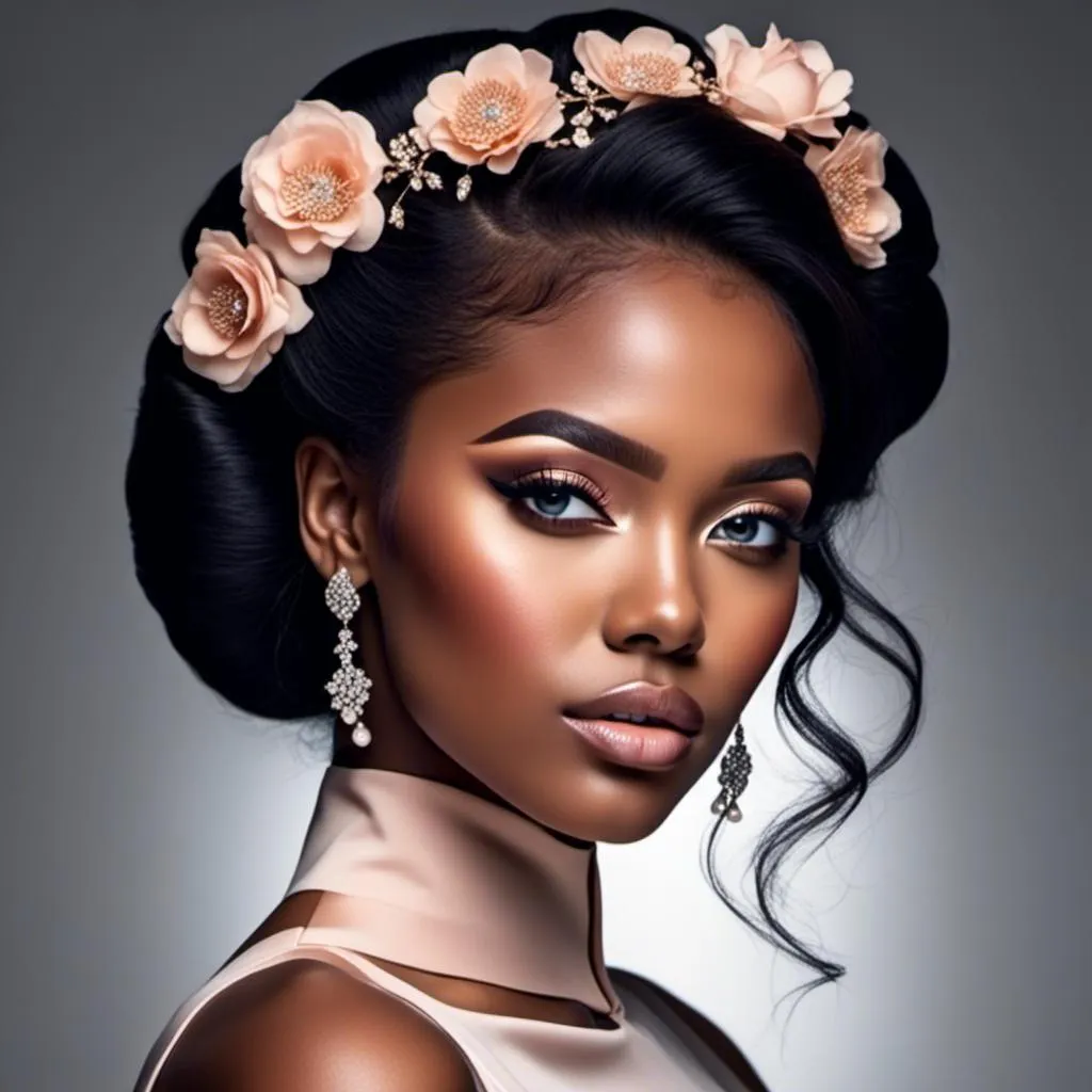 Prompt: <mymodel>beautiful makeup and hair on a gorgeous black woman