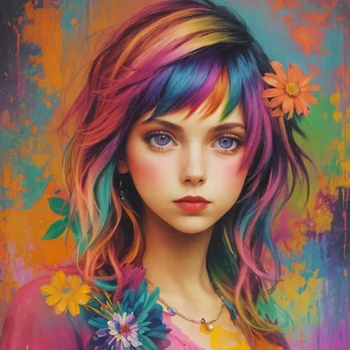 Prompt: colorful image of a young lady