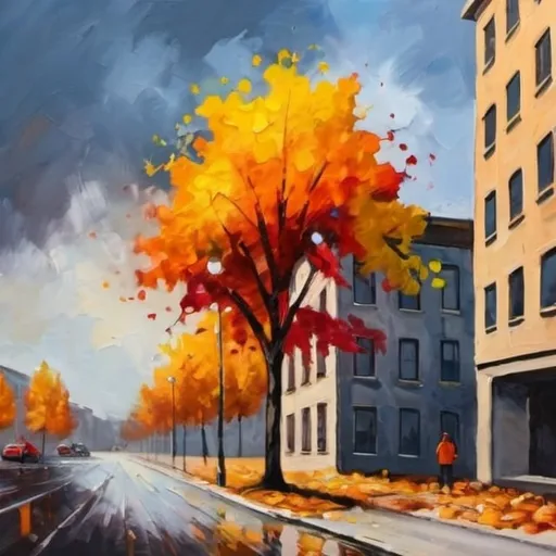 Prompt: 
 expressionism art, cityscape, autumn
