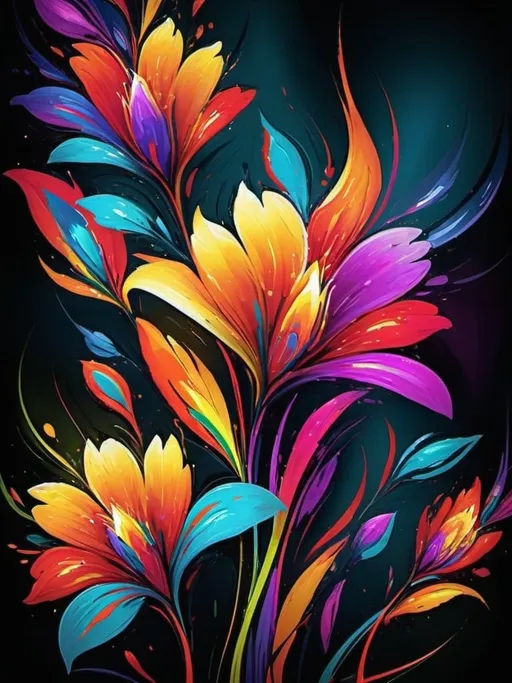 Prompt: Vibrant abstract digital artwork of flowers, dazzling colors, dynamic composition, high energy, modern digital art, vibrant, abstract, digital, high energy, dynamic composition, best quality, colorful, vivid tones, professional lighting