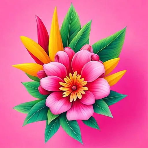 Prompt: bright pink tropical flower