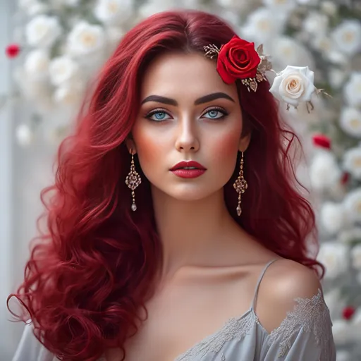 Prompt: A woman inspired by a perfect red rose<mymodel>