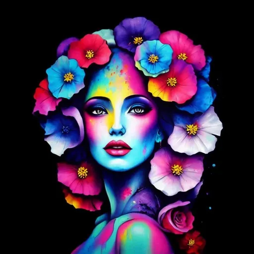 Prompt: Flower Siren graffiti art, splash art, street art, spray paint, oil gouache melting, acrylic, high contrast, colorful polychromatic, ultra detailed, ultra quality, CGSociety