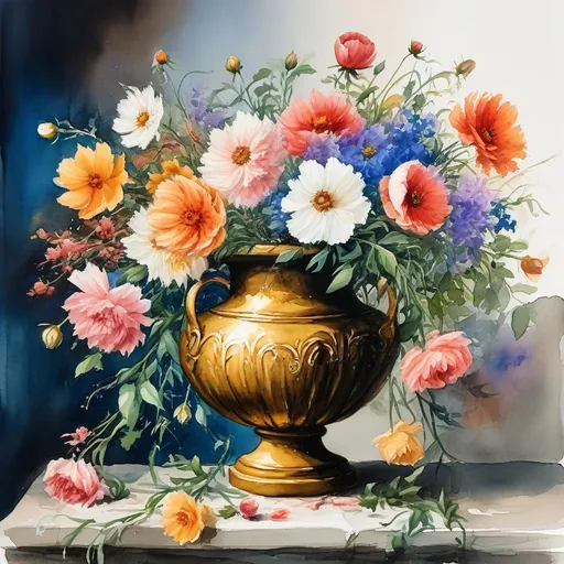 Prompt: A watercolor  painting of a vase  of flowers