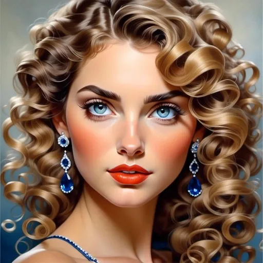 Prompt: <mymodel>Glamorously dressed 1930's lady, sapphire jewelry, blue eyes, vintage glam, luxurious satin gown, elegant updo hairstyle, detailed facial features, high-quality, vintage, glamorous, detailed sapphire jewelry, sophisticated makeup, atmospheric lighting, deep blue color tones, classic Hollywood style