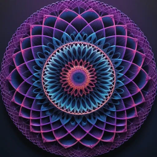 Prompt: (Spirograph art), highly detailed, intricate patterns, vibrant colors, deep blues and purples, radial symmetry, mesmerizing geometric shapes, gradient hues, elegant and complex designs, swirling motions, mathematical precision, dynamic composition, ethereal glow, calming effect, abstract beauty, captivating depth, immersive experience, fractal elements, ultra-detailed, high resolution, HD, masterful execution, artstation trending, award-worthy creation