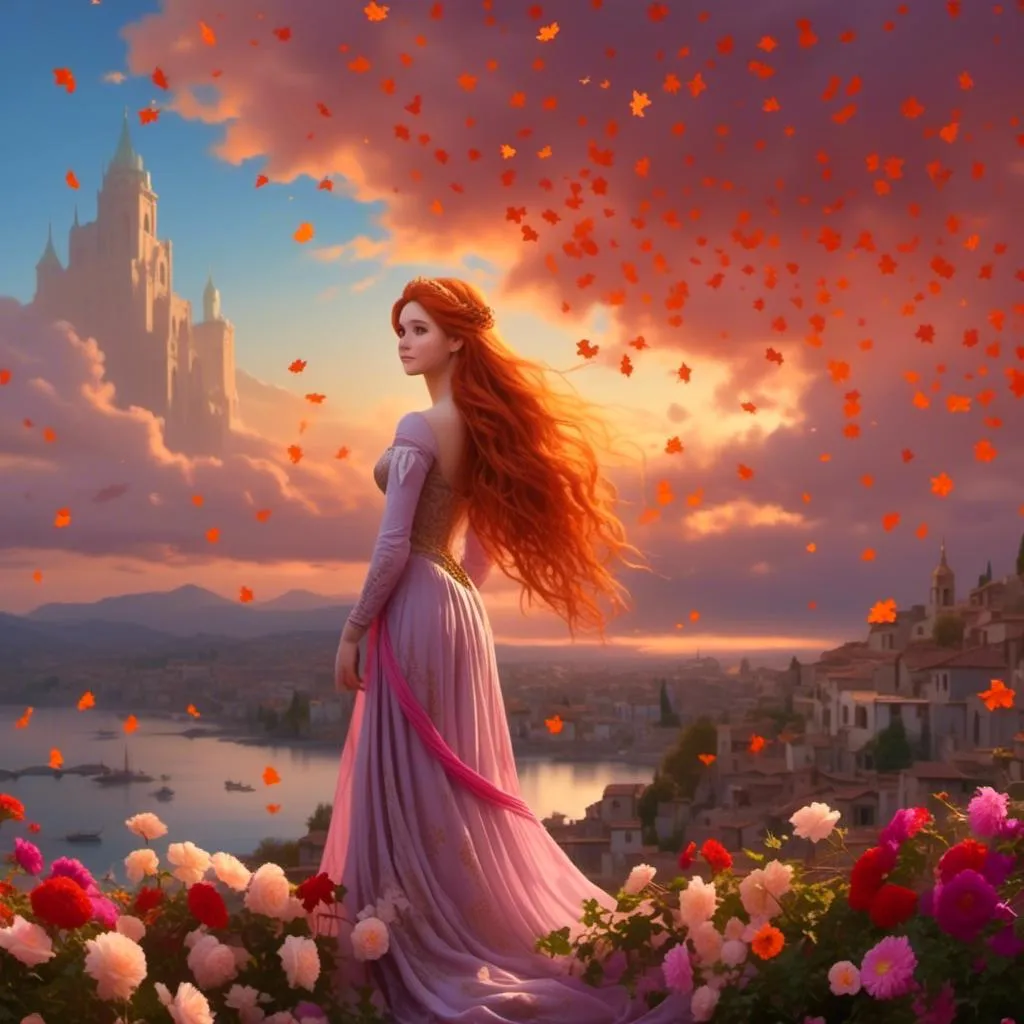 Prompt: <mymodel>a realistic feminine princess, Rapunzel, but with red hair, HD
