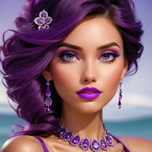 Prompt: Beautiful woman, purple
