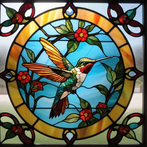 Prompt: A stained glass window of a hummingbird