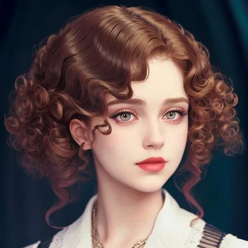 Prompt: fashionable 1st class  female passenger on the Titanic,curly hair styled hair, large lips, facial closeup, vibrant colors
