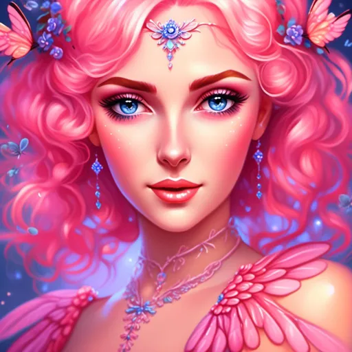 Prompt: <mymodel>High-resolution, realistic digital painting of a charming pink-haired girl, pastel colors, whimsical fantasy setting, translucent wings, ethereal aesthetic, detailed floral patterns, soft lighting, magical, enchanting, fairy, elegant, feminine, dreamy, ethereal, pastel colors, detailed hair, professional, atmospheric lighting