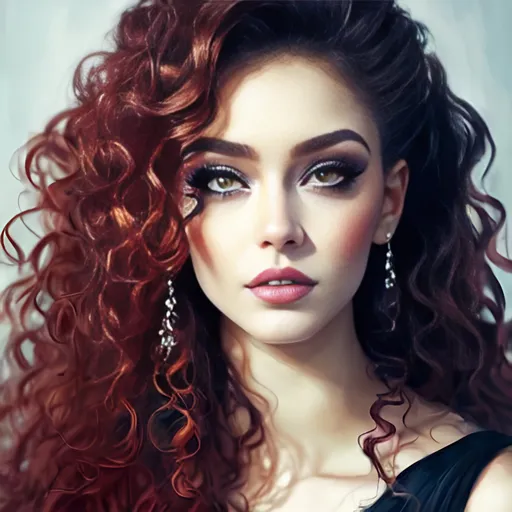 Prompt: <mymodel>An attractive young woman wearing heavy makeup, long curly hair, closeup