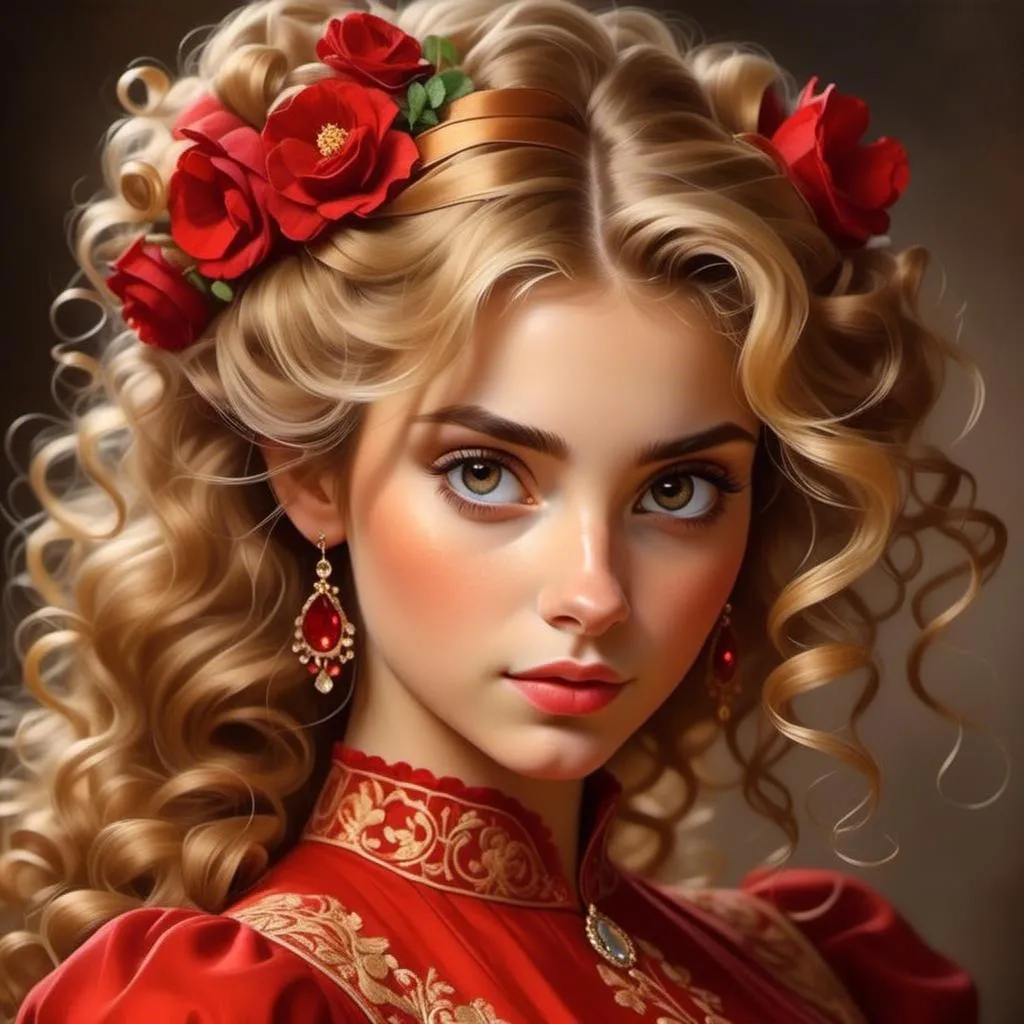 Prompt: <mymodel>High-quality digital painting of a teenage princess with blonde hair in a bun, wearing a stunning red dress, big pretty eyes, royal ambiance, detailed fabric textures, elegant crown, soft lighting, warm tones, professional, regal, detailed eyes, royal gown, digital painting, warm lighting, late teens, blonde bun hairstyle, royal ambiance