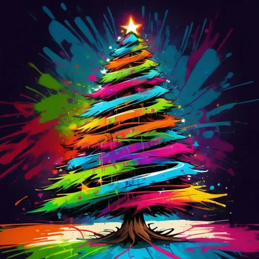 Prompt: Christmas tree, high quality, graffiti style, vibrant tones