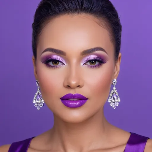 Prompt: lady in purple high class attire, facial closeup