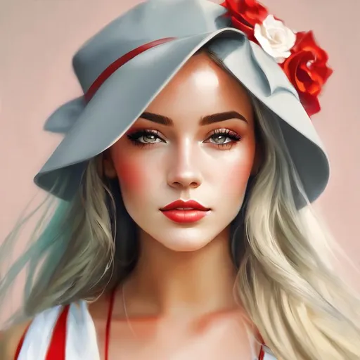 Prompt: <mymodel>Sad Rosie. The saddest woman ever, pretty, long hair, stylish clothes, red hat, facial closeup