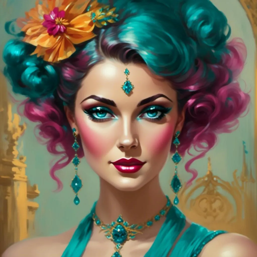 Prompt: <mymodel>magenta and teal lady