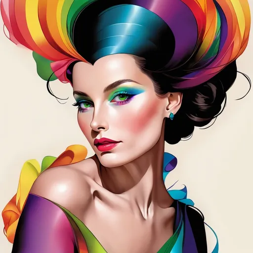 Prompt: Elegant lady in colors of the rainbow