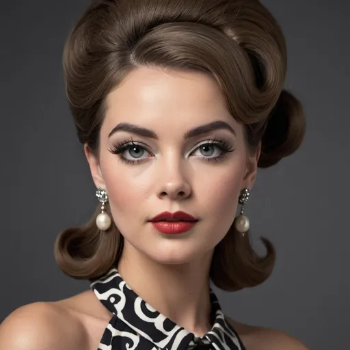 Prompt: 60's fashion model, vintage vibe, retro outfit, dramatic makeup, chic hairstyle, high quality, vintage, retro, glamorous, detailed clothing, elegant pose, classic elegance, black and white, soft lighting, highres, detailed, fashion, professional