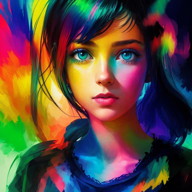 Prompt: colorful image of a young lady