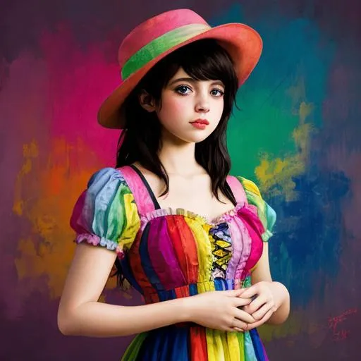 Prompt: colorful image of a young lady