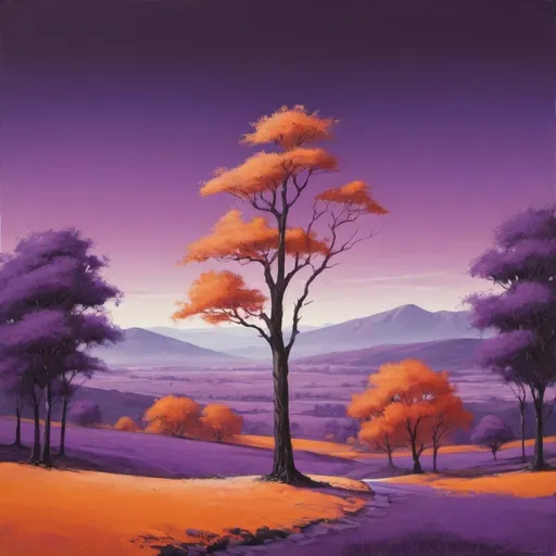 Prompt: A purple /orange landscape