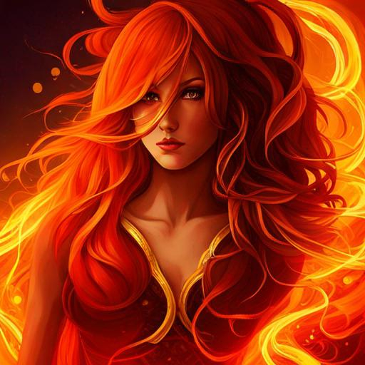 Prompt: fairy goddess, warm colors, fiery background, closeup