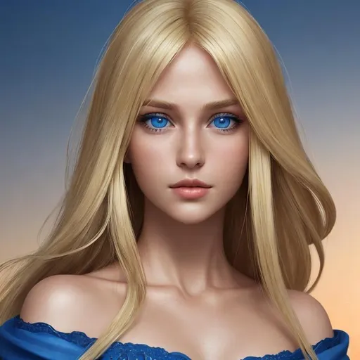 Prompt: A blonde woman, angulat features, blue eyes