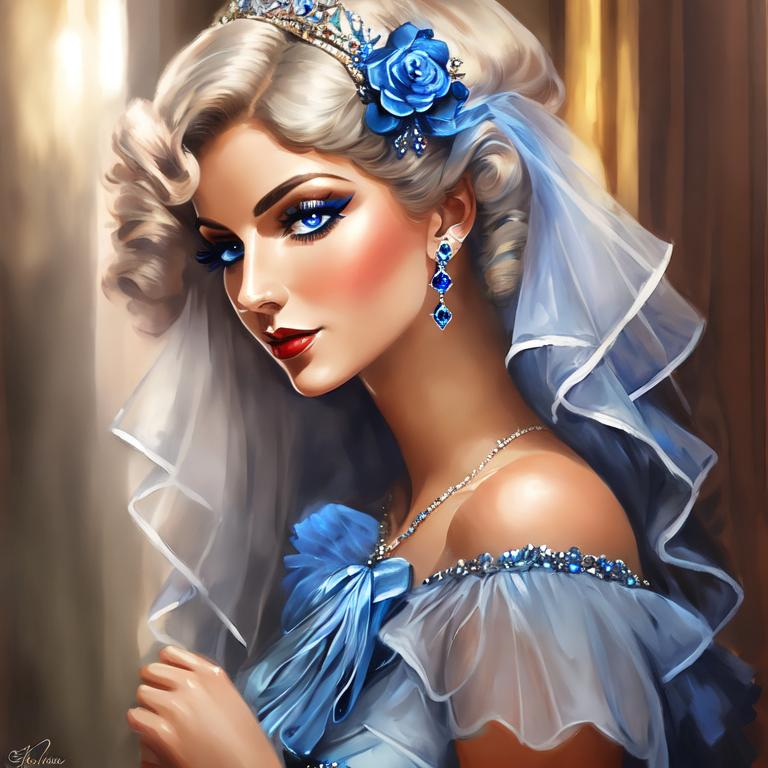 Prompt: Glamorously dressed lady of rhe 1930's wearing sapphire jewelry,blue eyes