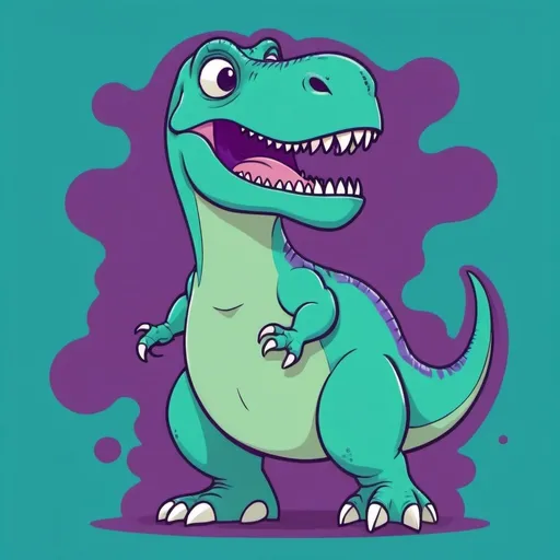 Prompt: A purple cartoon t-rex on a teal background