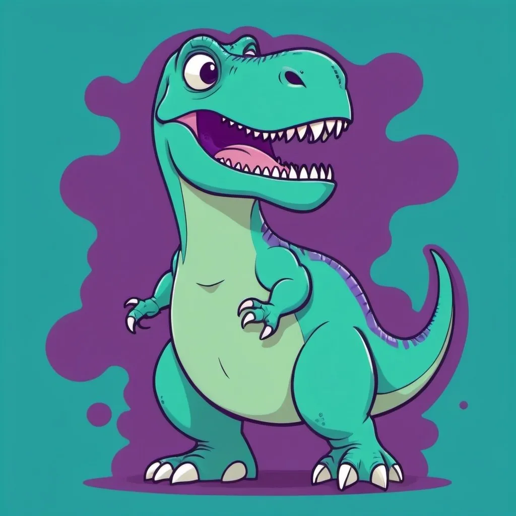 Prompt: A purple cartoon t-rex on a teal background