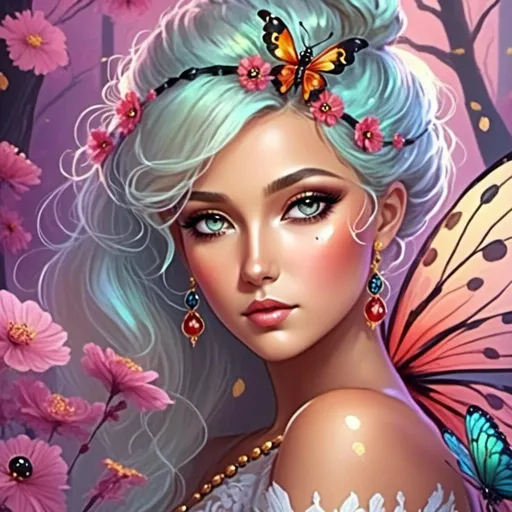 Prompt: Ladybug fairy goddess, digital illustration, serene woodland setting, intricate wings with holographic details, ethereal and magical vibe, vibrant and saturated colors, elegant and graceful pose, fine art quality, high resolution, fantasy, whimsical, holographic wings, magical, ethereal, vibrant colors, woodland, serene, elegant pose, fine art quality, detailed artwork<mymodel>