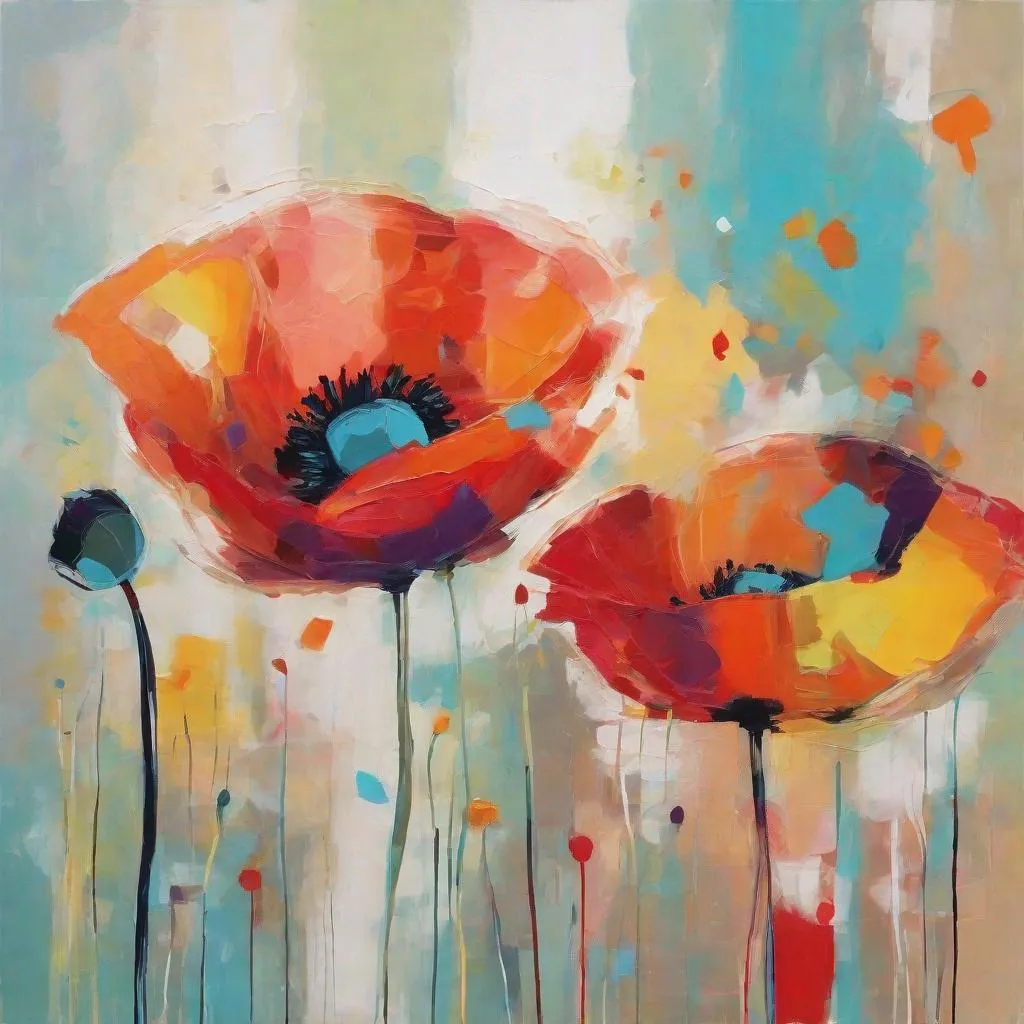 Prompt: Modern abstract poppy with happy colors, bright, hopeful