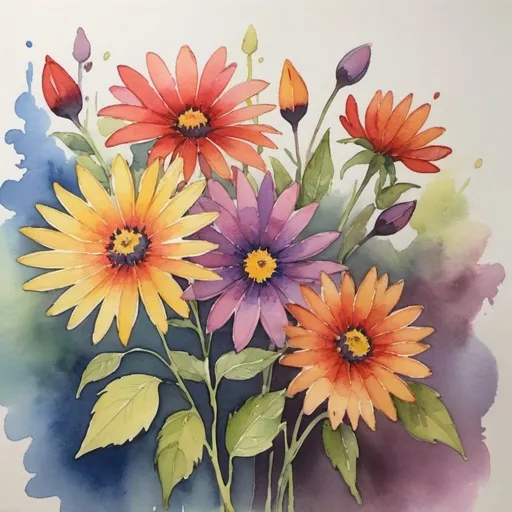 Prompt: water color painting of vibrantly colored flowers