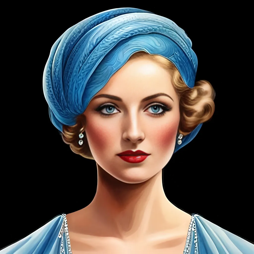 Prompt: Glamorously dressed lady of rhe 1930's wearing sapphire jewelry,blue eyes