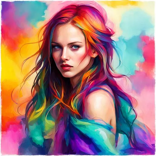 Prompt: a beautiful young woman dressed in vibrant colors