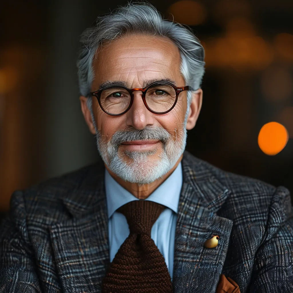 Prompt: (attractive man in his 60's), distinguished gray hair, youthful demeanor, warm smile, charismatic presence, stylish attire, confident pose, soft lighting, inviting ambiance, subtle background blur, high detail, ultra-realistic, inviting and charming mood, capturing timeless elegance, elegant surroundings.