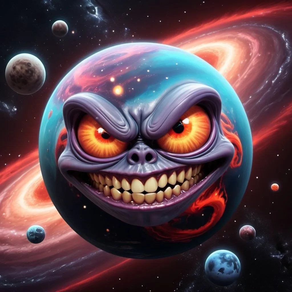 Prompt: <mymodel>Demonic cartoon planet in space