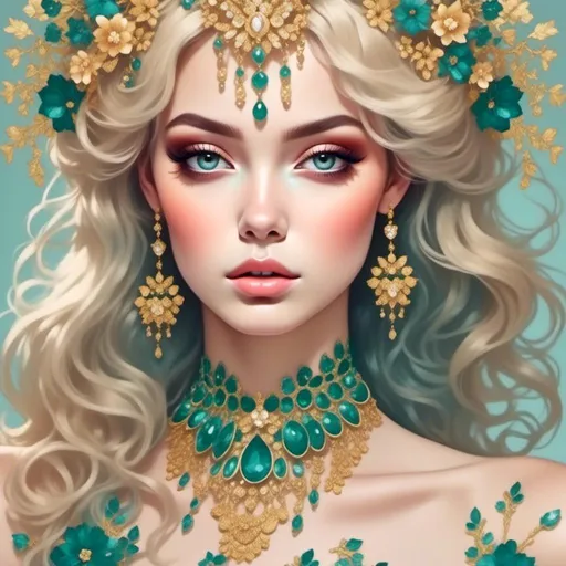 Prompt: <mymodel> Teal and gold beauty