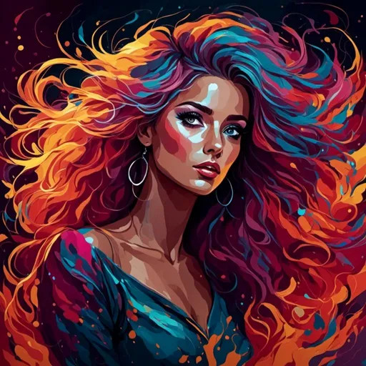 Prompt: <mymodel>Detailed illustration of a wild-eyed woman, chaotic brush strokes, vibrant color palette, high energy, surreal, abstract portrait, expressive eyes, mixed media, intense emotion, dynamic composition, best quality, highres, colorful, abstract, vibrant, surreal, chaotic, expressive eyes, intense emotion, dynamic composition