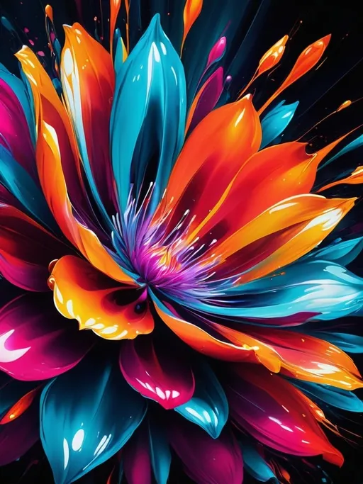 Prompt: Vibrant abstract digital artwork of flowers, dazzling colors, dynamic composition, high energy, modern digital art, vibrant, abstract, digital, high energy, dynamic composition, best quality, colorful, vivid tones, professional lighting