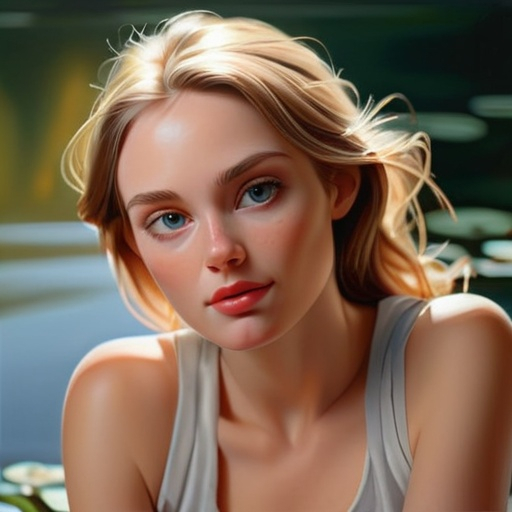 Prompt: Close-up realistic painting of a woman, subtle reflections, high resolution, lifelike details, detailed facial features, professional, realistic painting, atmospheric lighting, high quality, lifelike