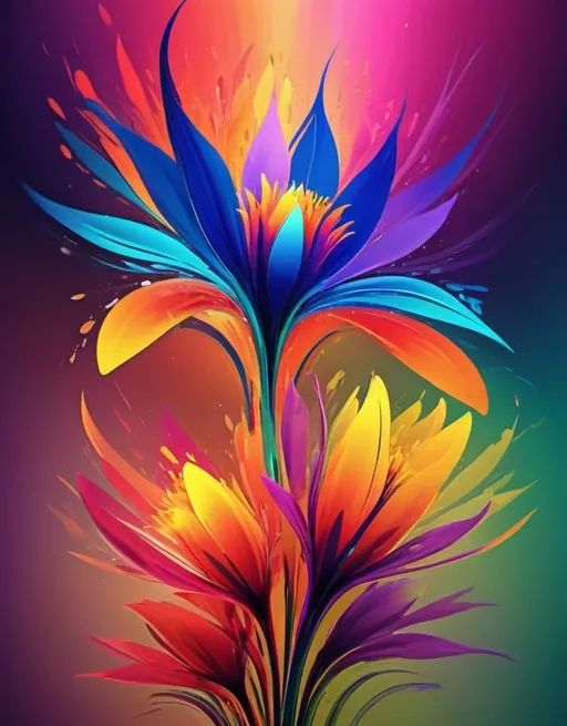 Prompt: Vibrant abstract digital artwork of flowers, dazzling colors, dynamic composition, high energy, modern digital art, vibrant, abstract, digital, high energy, dynamic composition, best quality, colorful, vivid tones, professional lighting